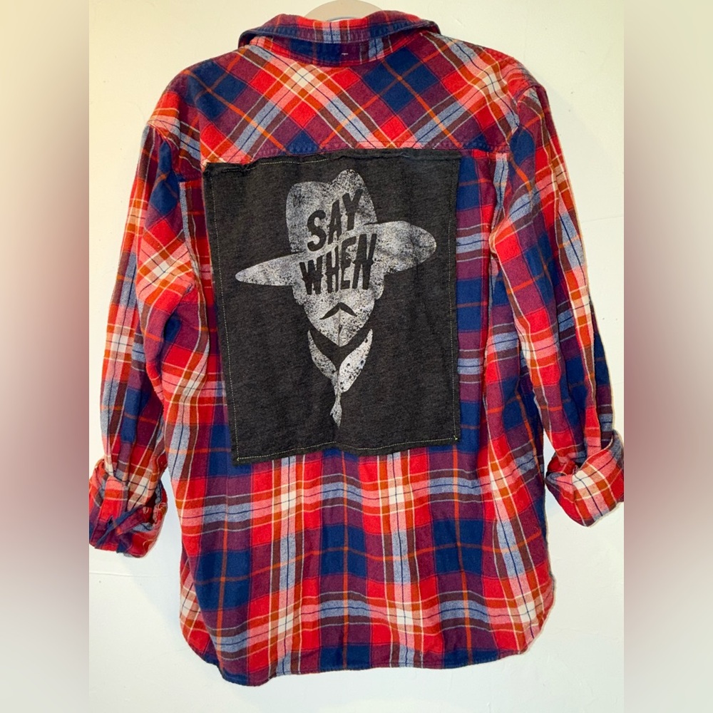 NWT OOAK UPCYCLED DOC HOLLIDAY SAY WHEN GRAPHIC TEE & FLANNEL SZ XL